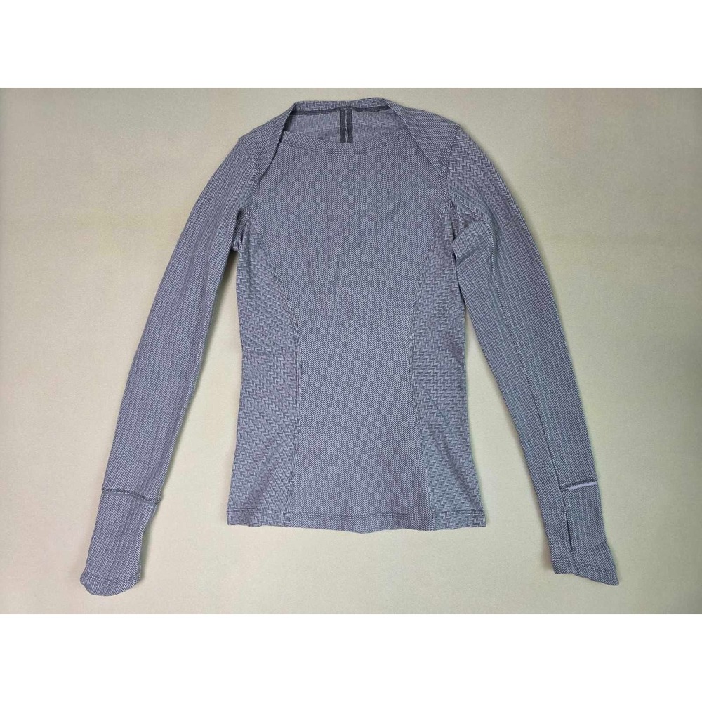 Lululemon Kanto Catch Me Long Sleeve‎ Size 2 Gray Top Slate White Herringbone